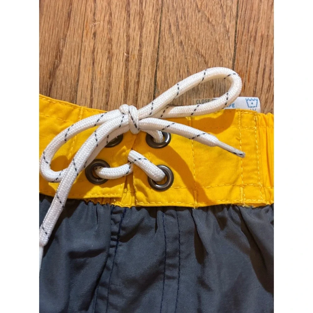 Vintage Sand N Sun Mens Swim Trunks Colorblock Navy Yellow Board Shorts Lrg